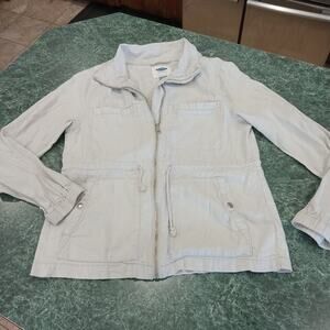 Old Navy Womens 55% Linen Full Zip Chore Utility Barn Jacket Cinch Waist Size S